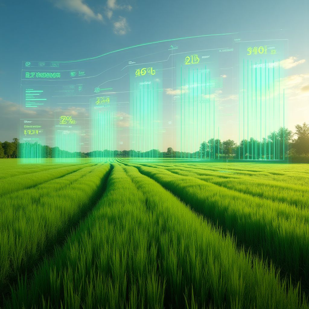 Campo agrícola con superposición de datos digitales